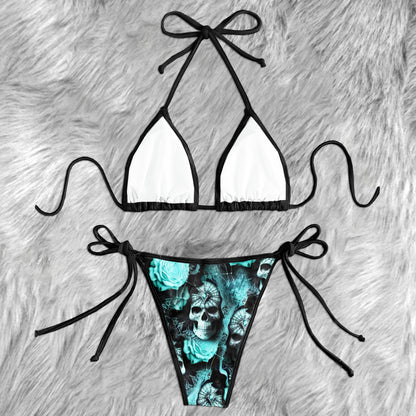 Cyan Rose Skull Lace Micro Triangle Bikini Swimsuit