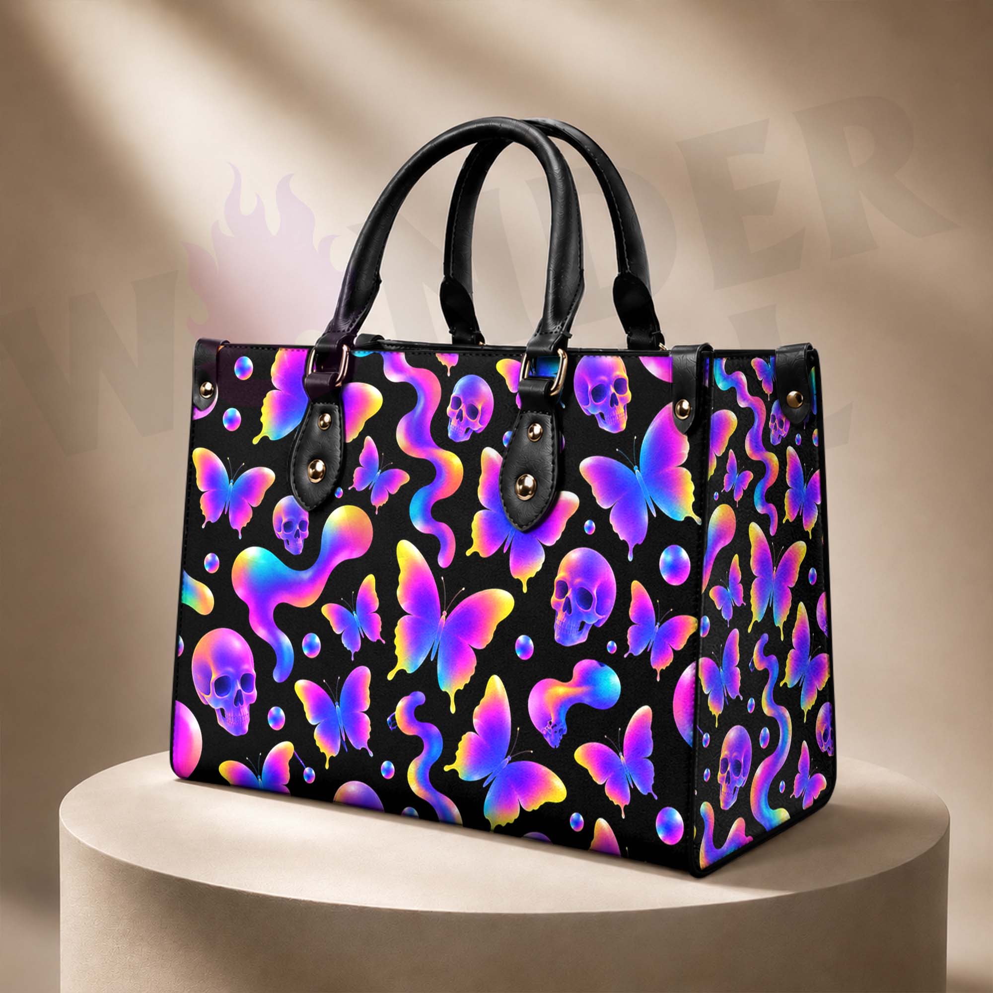 Wonder Skull structured tote bag solves the "I can't find anything in my bag" problem. The aoomy interior fits your tablet, phone, wallet, water bottle, umbrella, and cosmetics — without the overstuffed look. Multiple interior pockets keep everything organized, so you're never digging around at checkout. Reinforced rivet corners and quality metal hardware ensure the bag holds up to daily use. Whether you're heading to work, running errands, or catching a flight, this tote keeps you looking put-together.