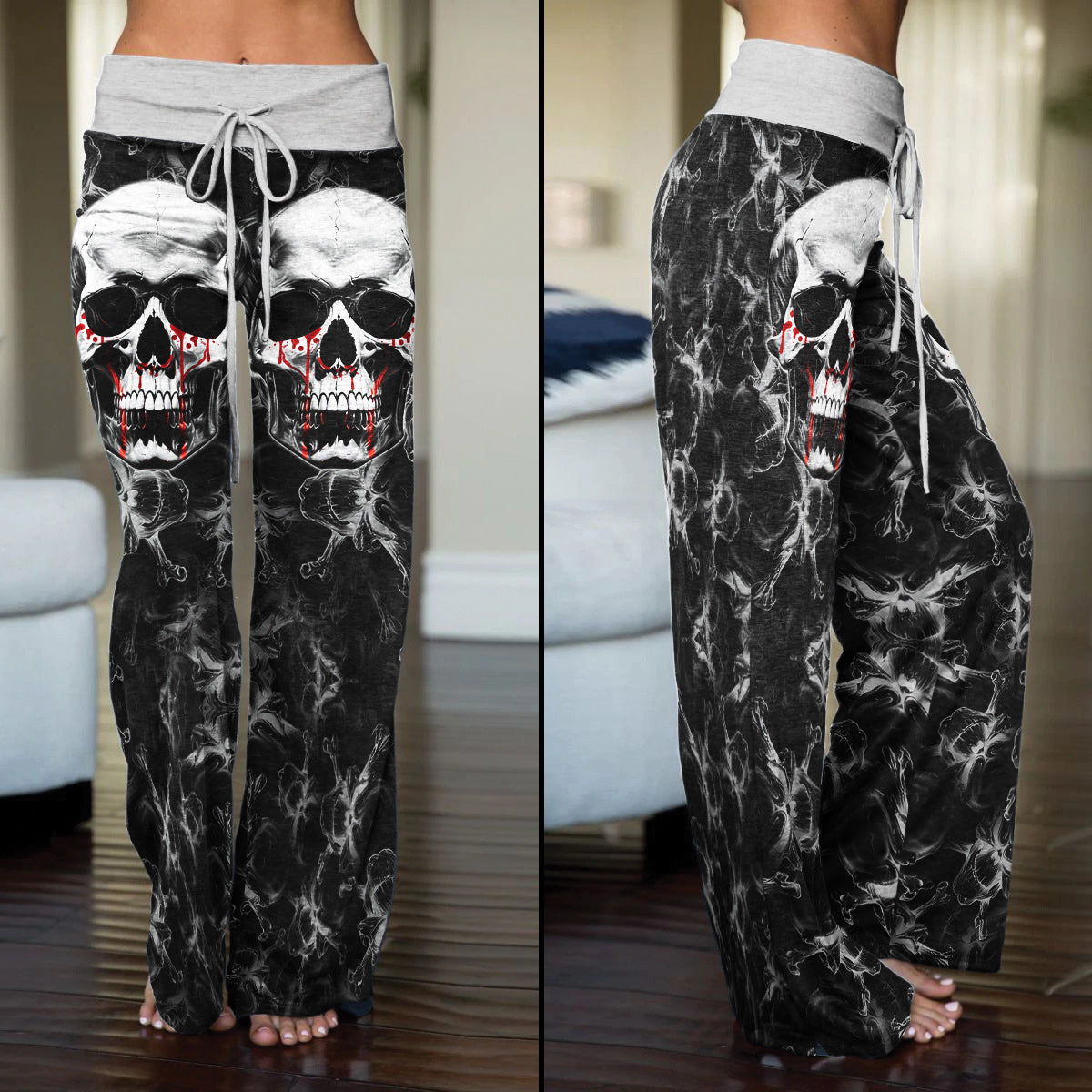 Skull Silver Blood Abstract Women's High-waisted Wide Leg Pants | Wonder Skull