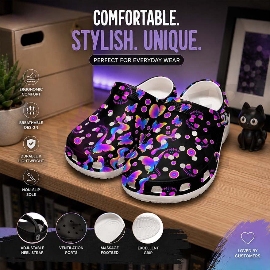 Wonder Skull Lightweight Clog Sandals are designed for all-day comfort. Featuring breathable ventilation holes, a cushioned footbed, and a pivoting heel strap, these versatile unisex clogs are perfect for use at home, outdoors, or at work — whatever your profession may be.