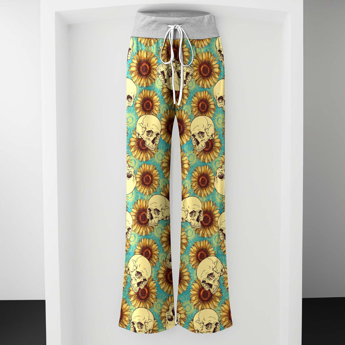 Floral Skulls Aesthetic Women's High-waisted Wide Leg Pants