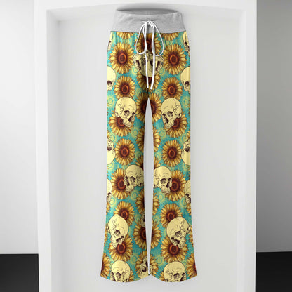 Floral Skulls Aesthetic Women's High-waisted Wide Leg Pants