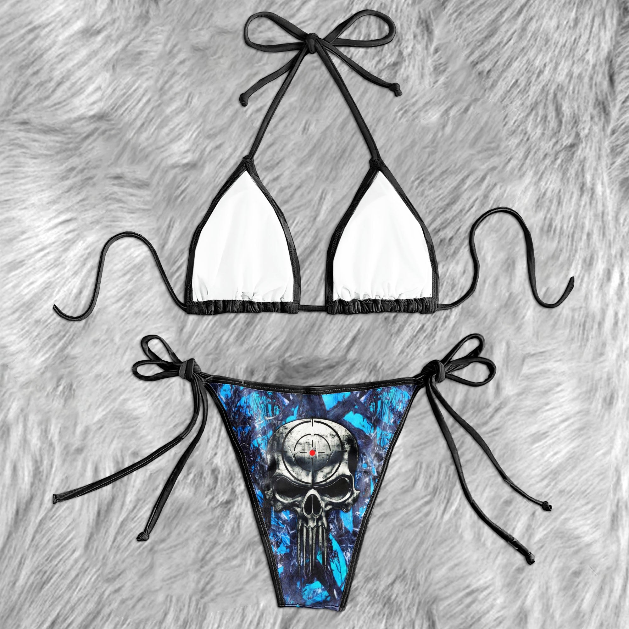 Blue Hunting Skull Micro Triangle Bikini Swimsuit