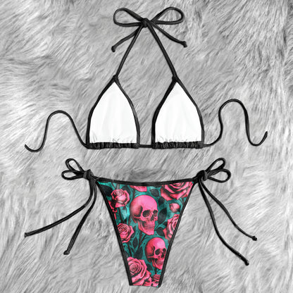 Vintage Floral Skull Rose Micro Triangle Bikini Swimsuit