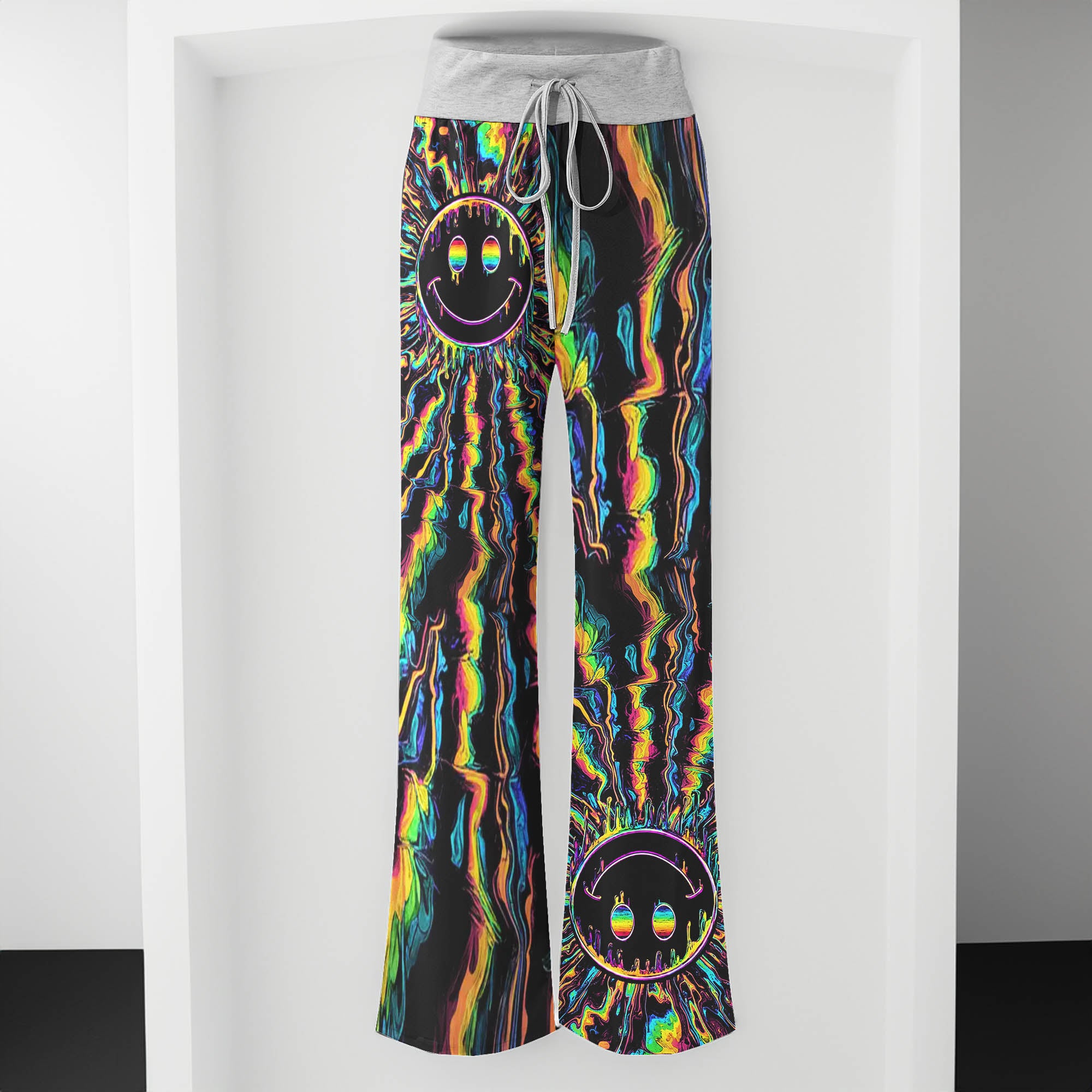 Rainbow Melt Face Women's High-waisted Wide Leg Pants