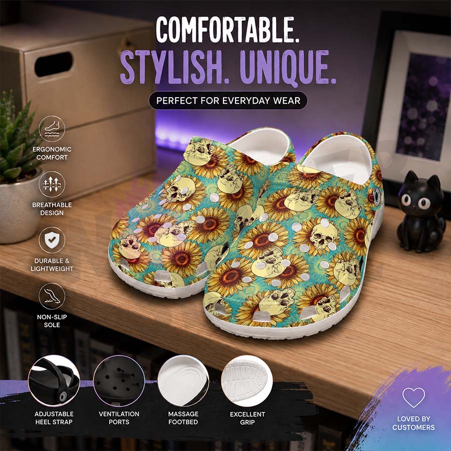 Wonder Skull Lightweight Clog Sandals are designed for all-day comfort. Featuring breathable ventilation holes, a cushioned footbed, and a pivoting heel strap, these versatile unisex clogs are perfect for use at home, outdoors, or at work — whatever your profession may be.