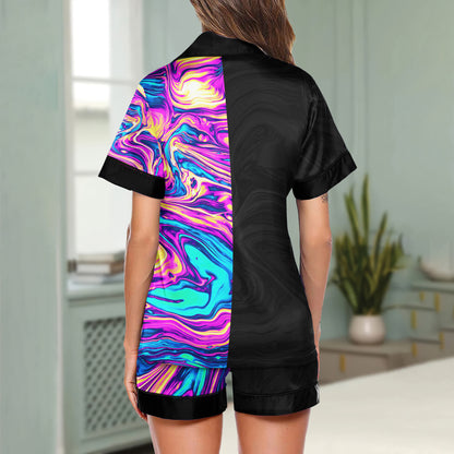 Holographic Women's Pajama Sets Top Sleeve & Short Bottom