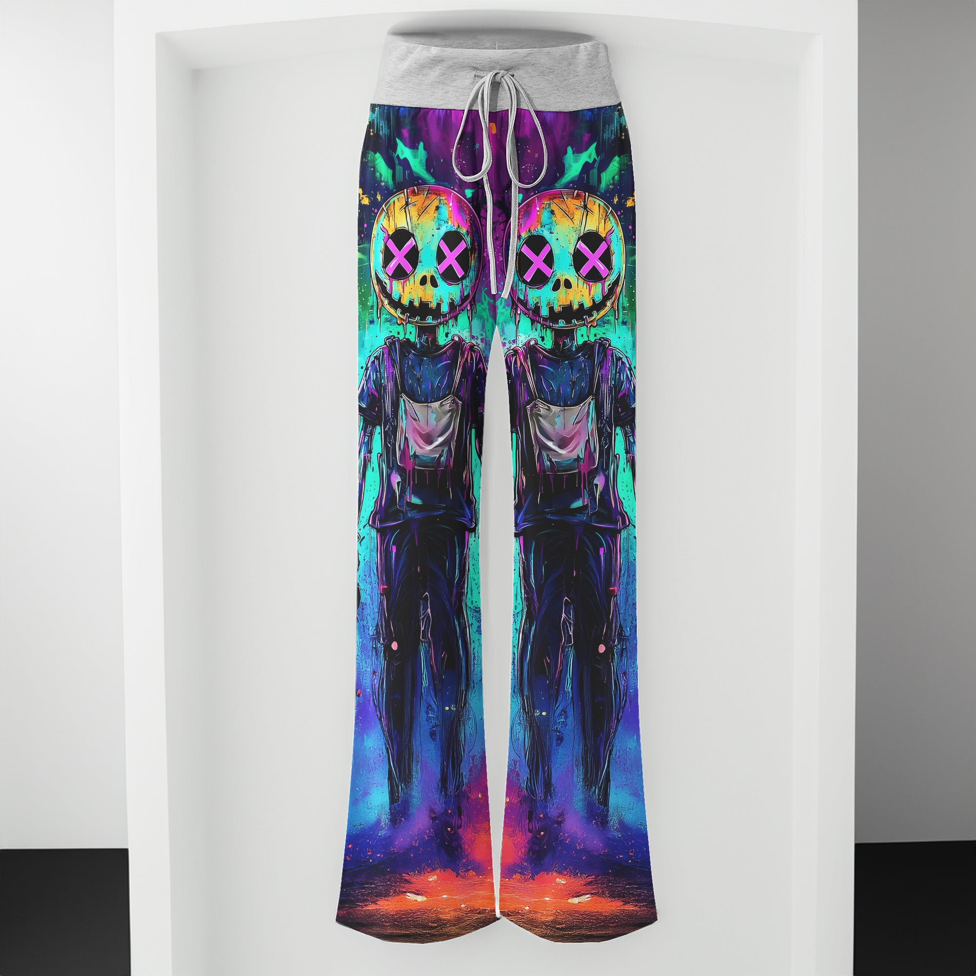 Colorful Nightamre Artwork Women's High-waisted Wide Leg Pants