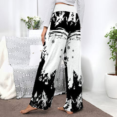 White Nightmare Christmas Theme Women's High-waisted Wide Leg Pants | Wonder Skull