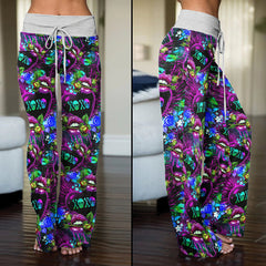 Purple Xoxo Lips Art Women's High-waisted Wide Leg Pants | Wonder Skull