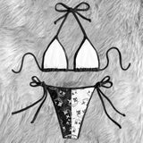 Black White Psycho Skull Pattern Micro Triangle Bikini Swimsuit - Wonder Skull