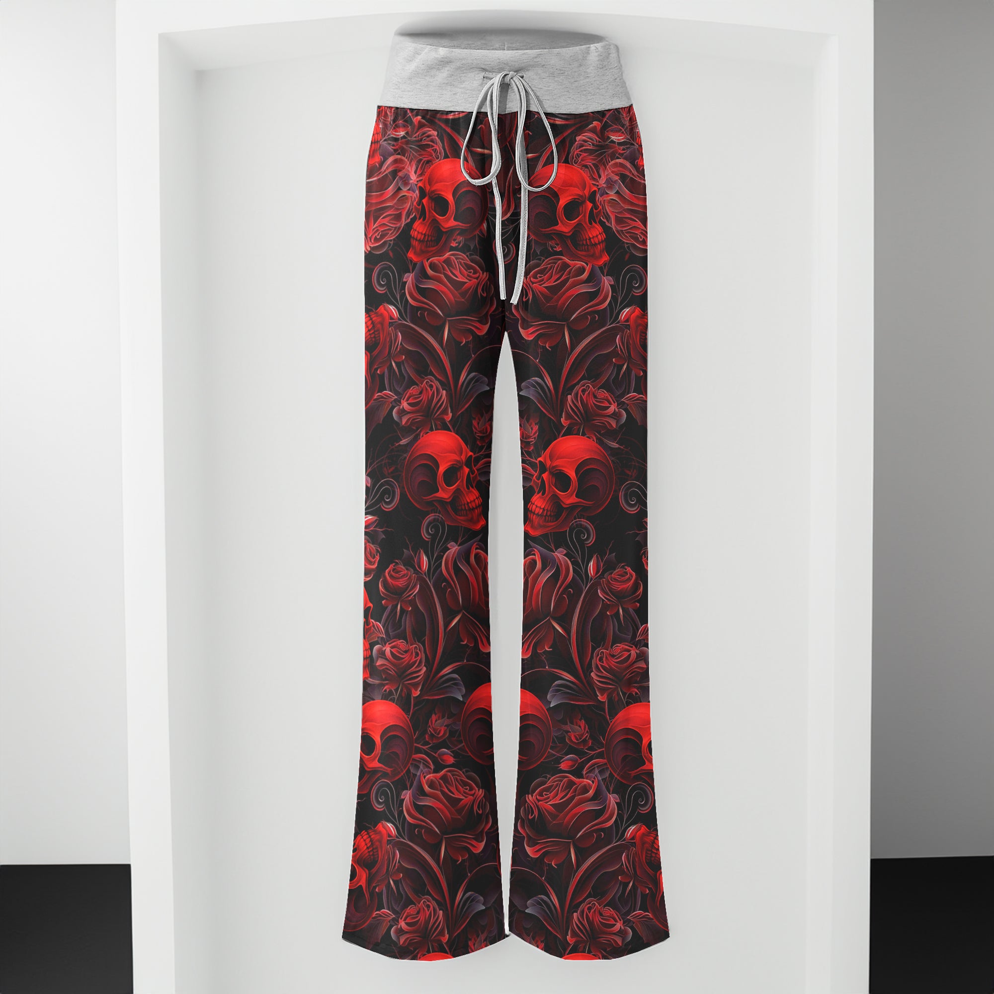 Red Skull & Rose Tapestry Women's High-waisted Wide Leg Pants