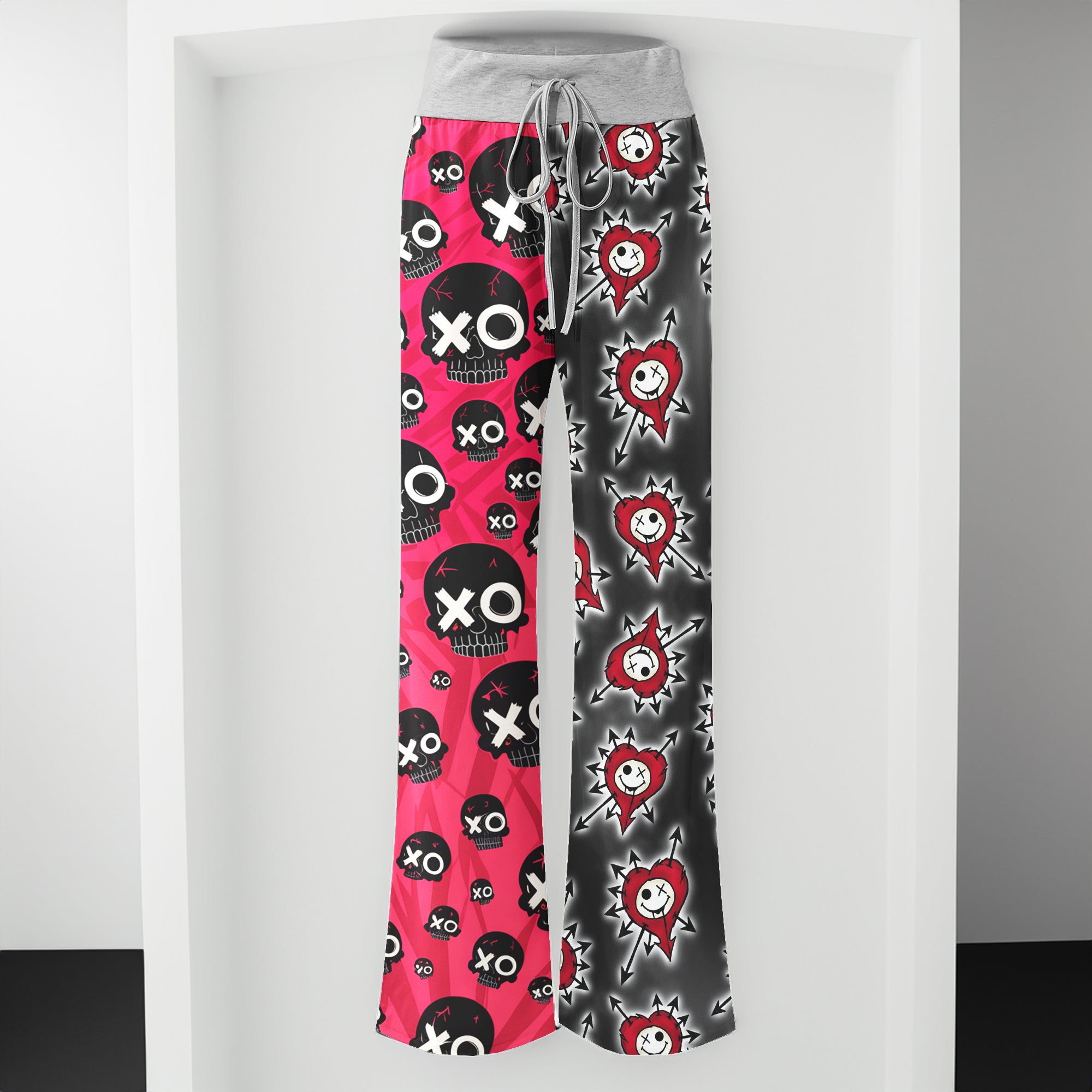 Punk Heart Skull Attack Women's High-waisted Wide Leg Pants