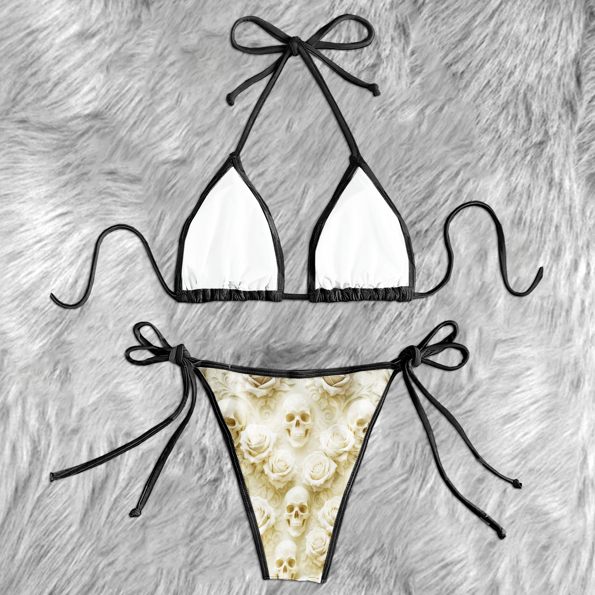 Elegant Sculpted Floral Skull Micro Triangle Bikini Swimsuit