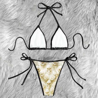 Elegant Sculpted Floral Skull Micro Triangle Bikini Swimsuit