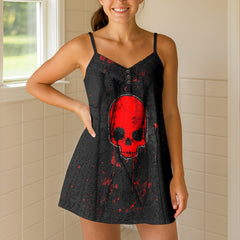 Red Shattered Skull Short Cami Dress