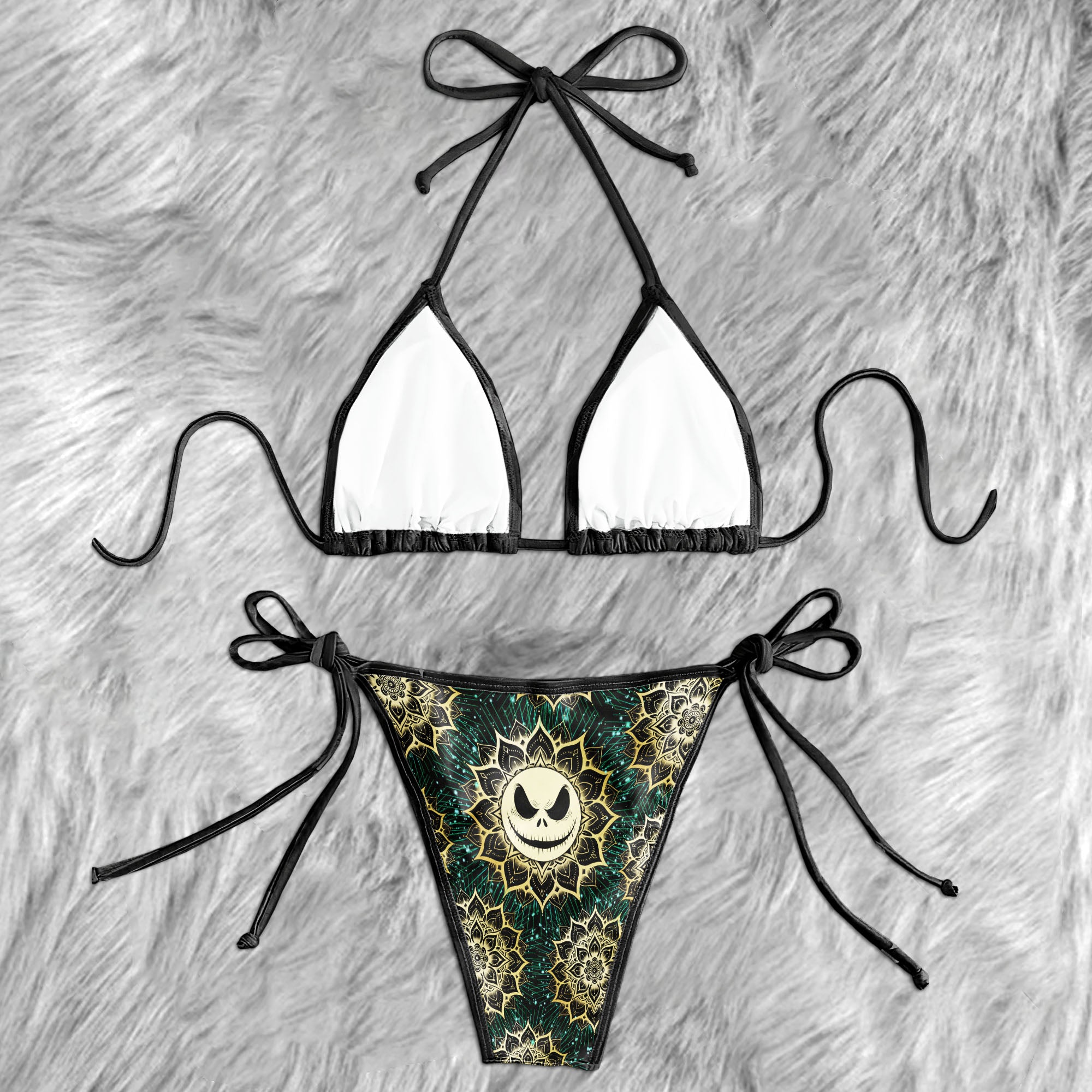 Golden Skull Grin Bloom Micro Triangle Bikini Swimsuit
