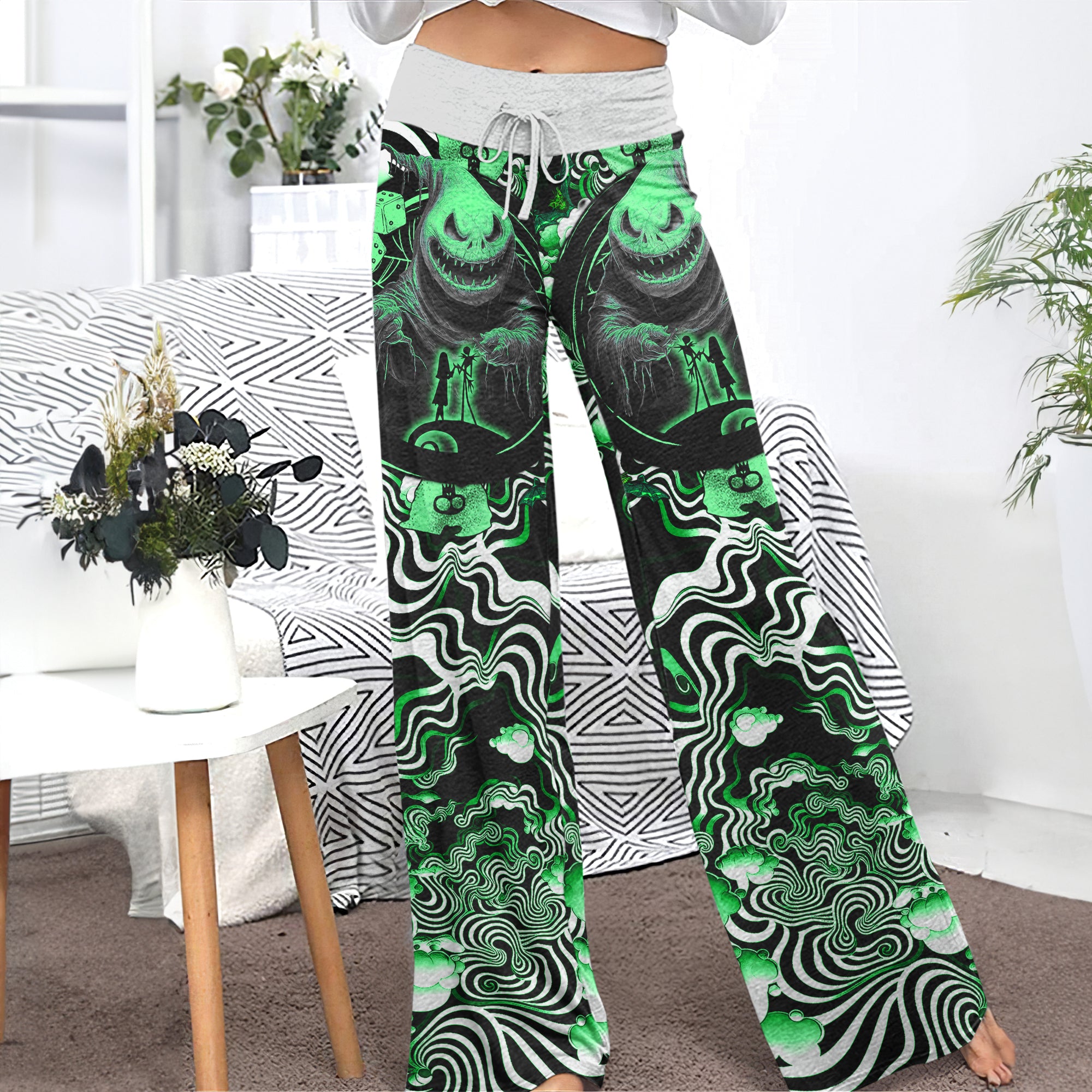 Green Nightmare Art Effect Women's High-waisted Wide Leg Pants | Wonder Skull