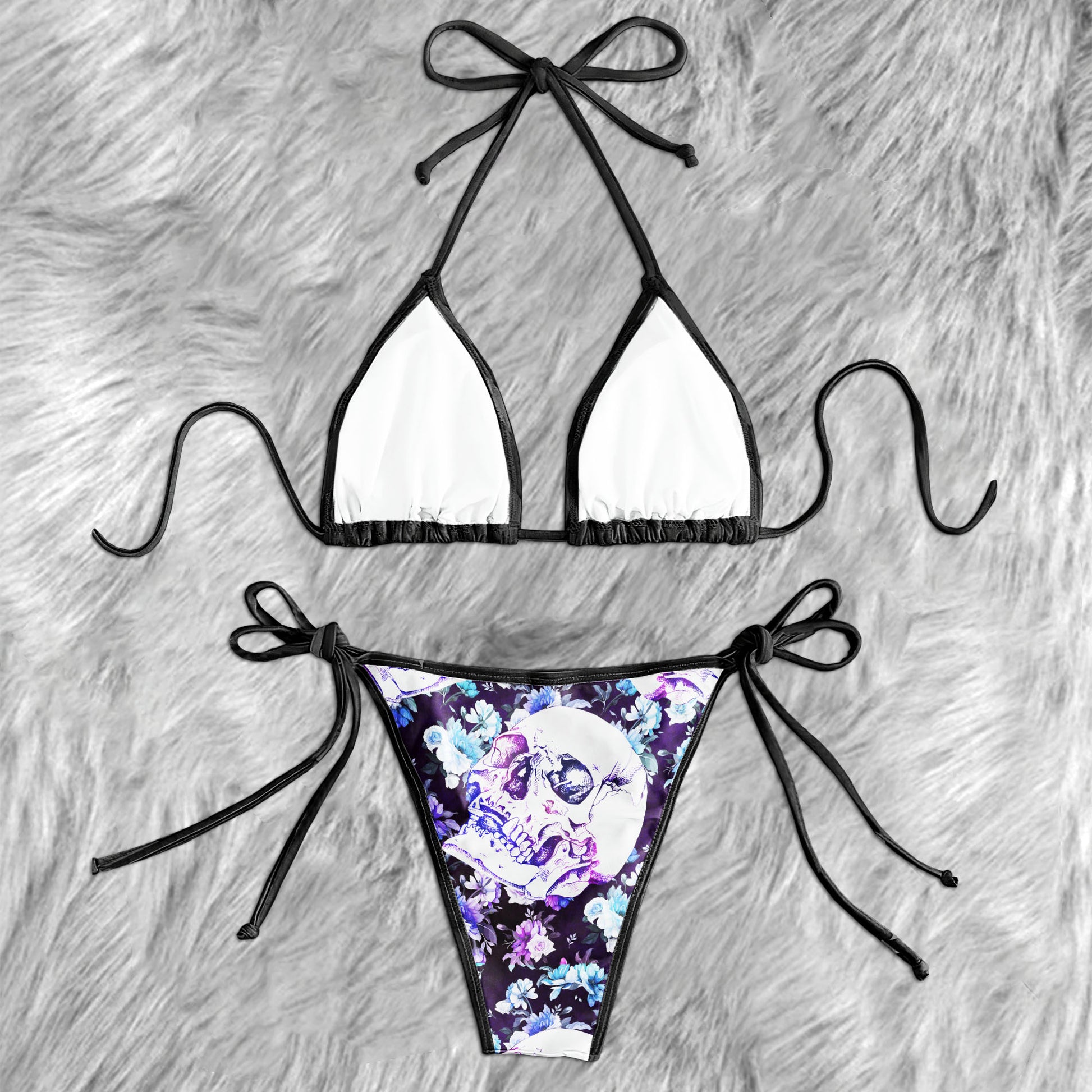 Purple Skull Floral Art Micro Triangle Bikini Swimsuit - Wonder Skull