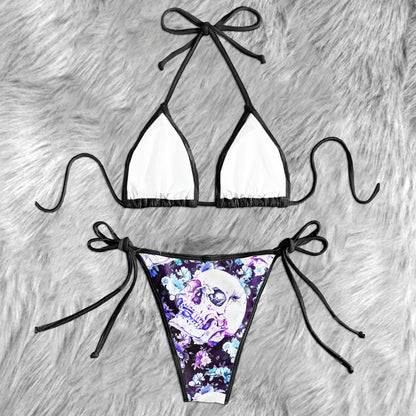 Purple Skull Floral Art Micro Triangle Bikini Swimsuit - Wonder Skull
