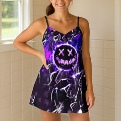 Cyber Purple Glitch Short Cami Dress