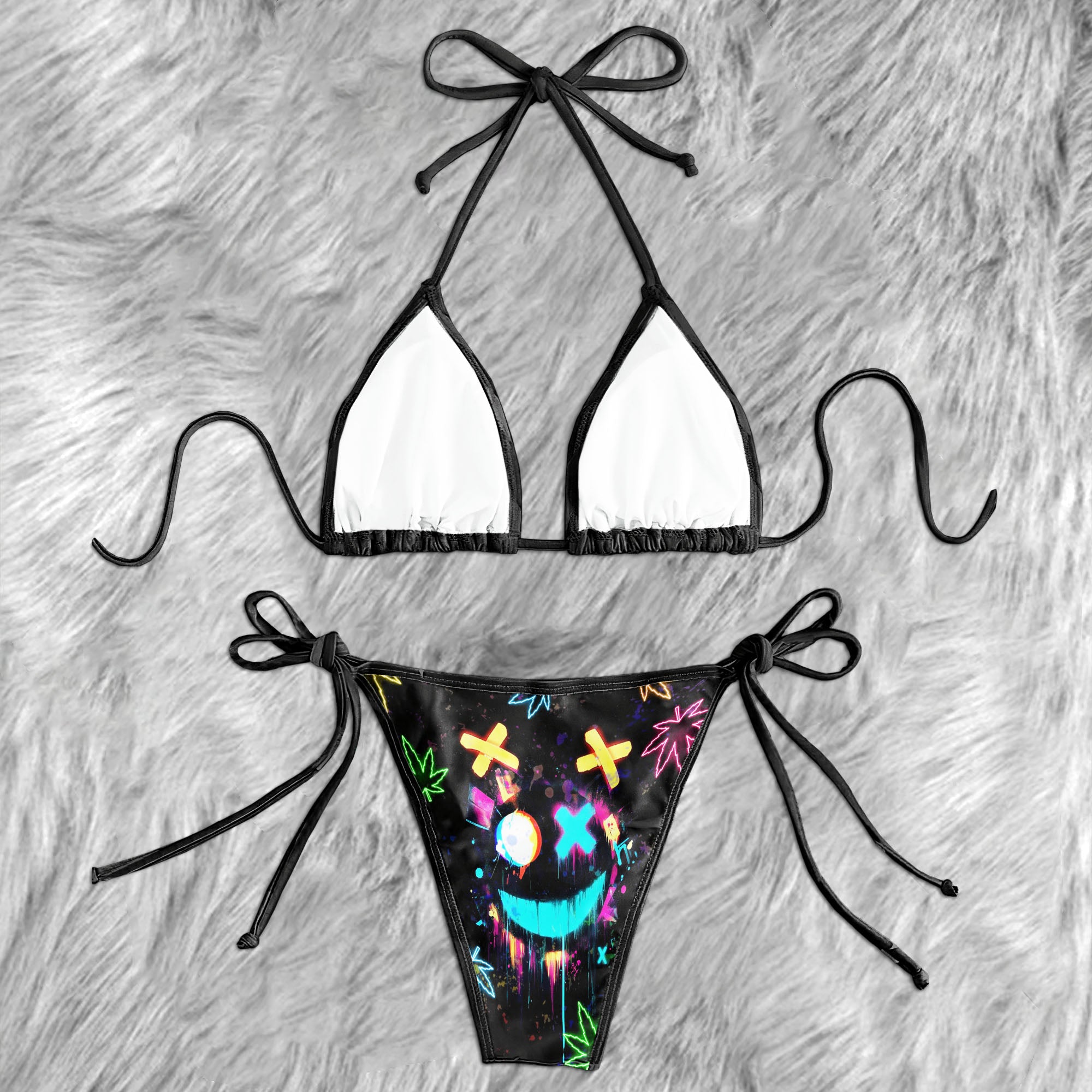 Neon Smiling Leaf Art Micro Triangle Bikini Swimsuit