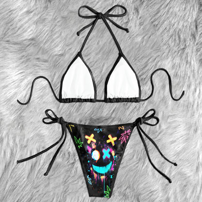 Neon Smiling Leaf Art Micro Triangle Bikini Swimsuit