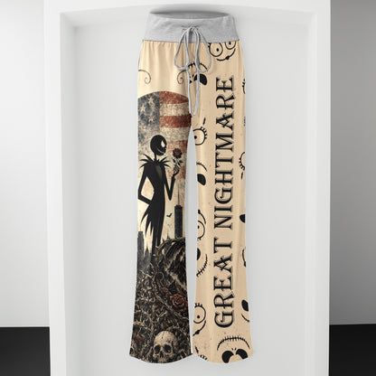 Gothic American Skeleton Rose Women's High-waisted Wide Leg Pants