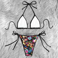 Colorful Skull Flower Micro Triangle Bikini Swimsuit - Wonder Skull