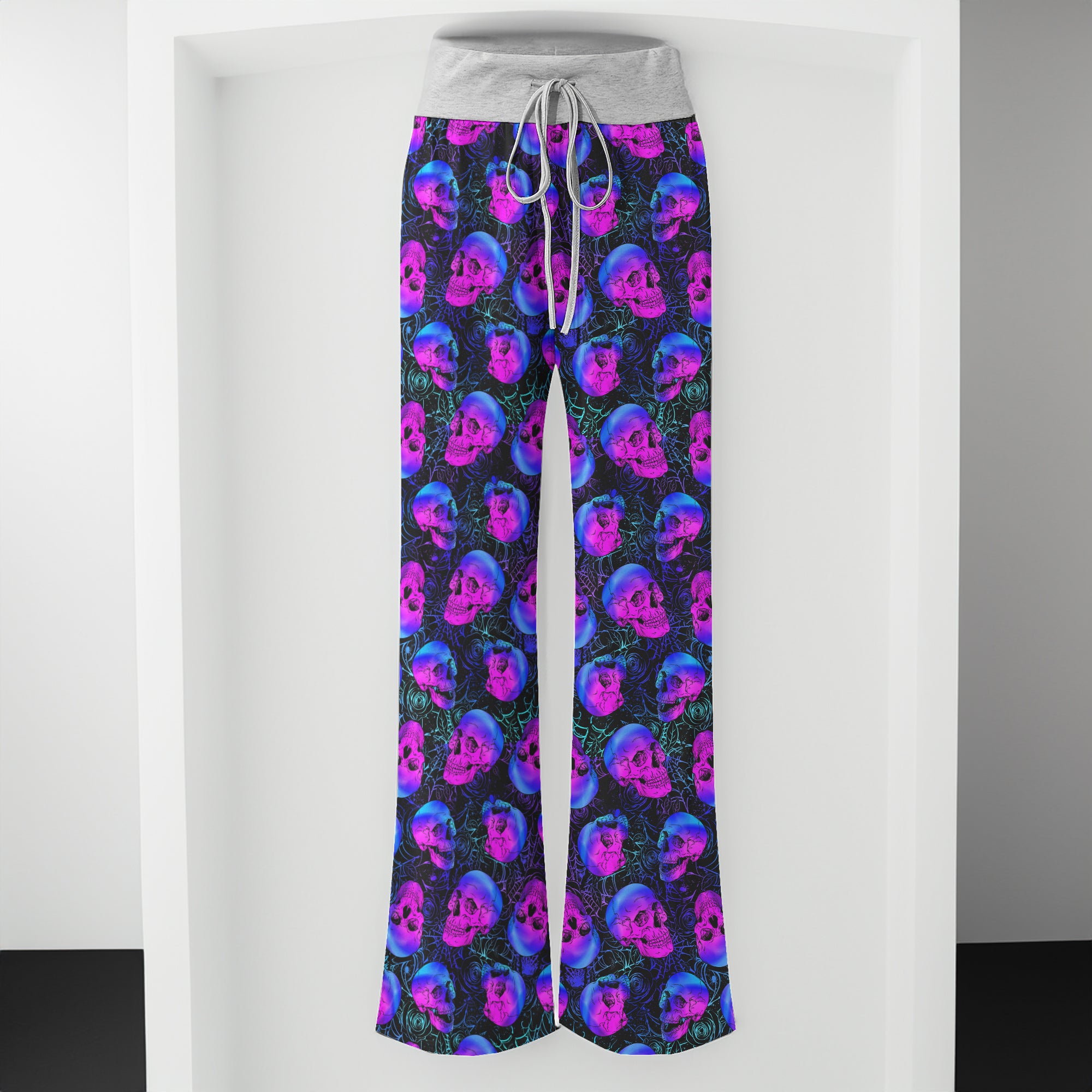 Gothic Neon Skull Webs Women's High-waisted Wide Leg Pants