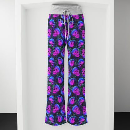Gothic Neon Skull Webs Women's High-waisted Wide Leg Pants