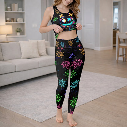 Neon Skull Leaf Pattern Tanktop and Leggings