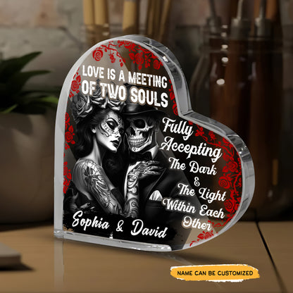 Love Is Meeting - Customized Skull Couple Crystal Heart Anniversary Gifts