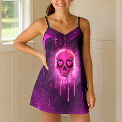 Cryptic Bloom Bone Art Short Cami Dress