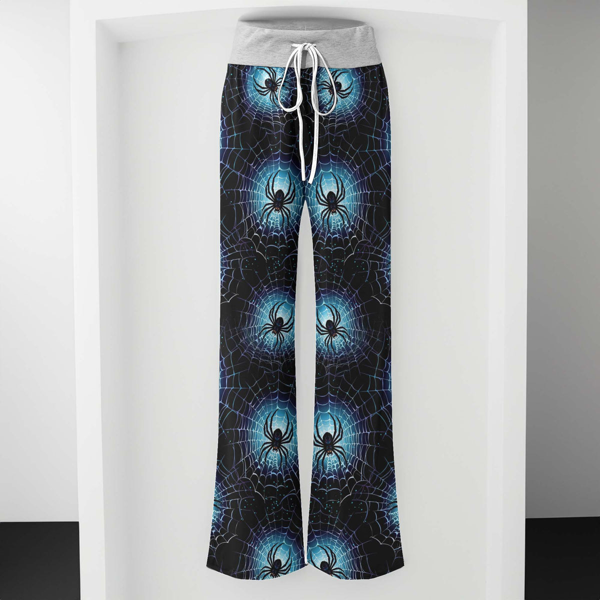Neon Cyan Arachnid Web Women's High-waisted Wide Leg Pants