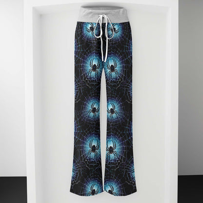 Neon Cyan Arachnid Web Women's High-waisted Wide Leg Pants