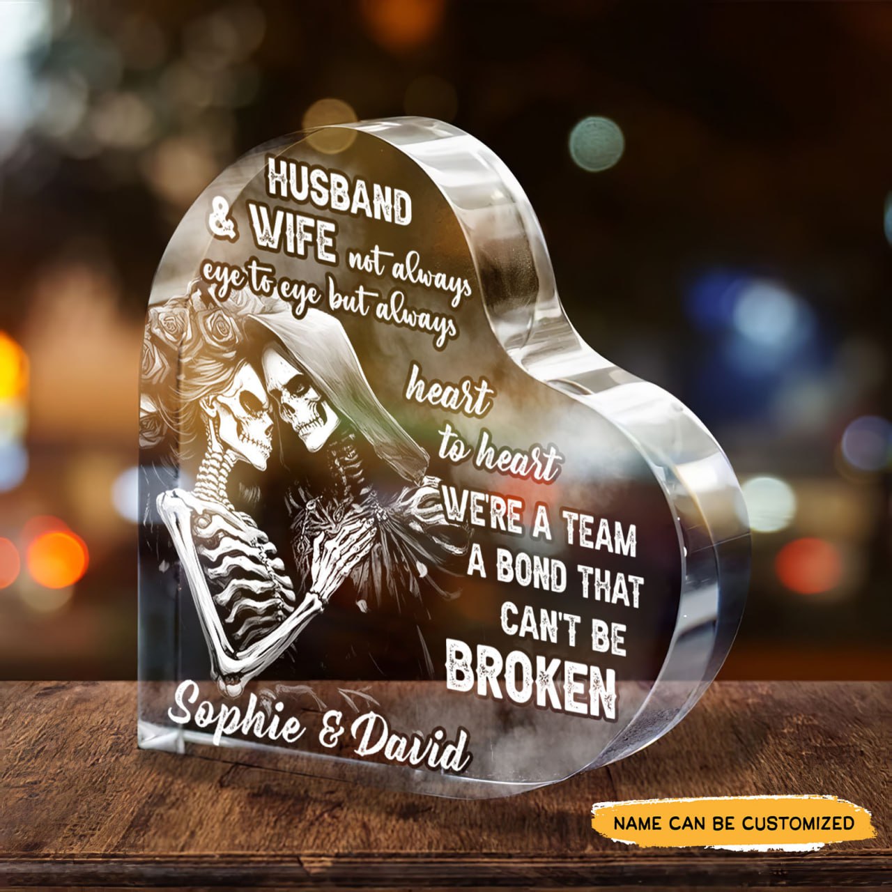 Husband & Wife - Customized Skull Couple Crystal Heart Anniversary Gifts - Wonder Skull