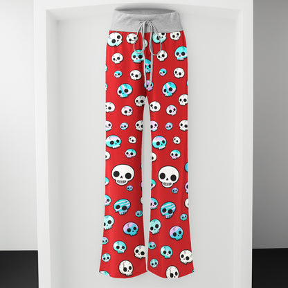 Holo Skull Blaze Pattern Women's High-waisted Wide Leg Pants