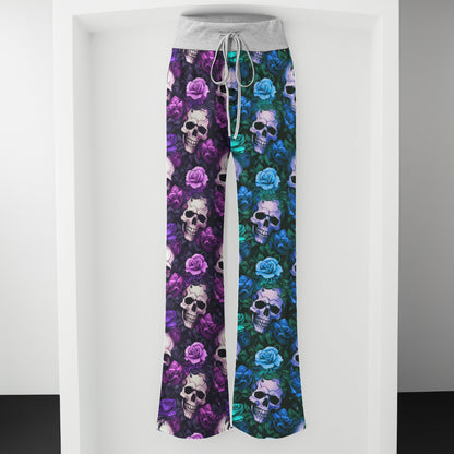 Royal Purple Skull Vines Women's High-waisted Wide Leg Pants