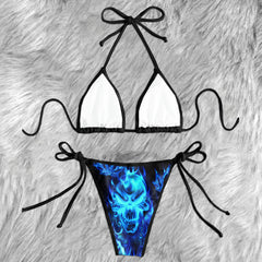 Blue Inferno Skull Art Micro Triangle Bikini Swimsuit