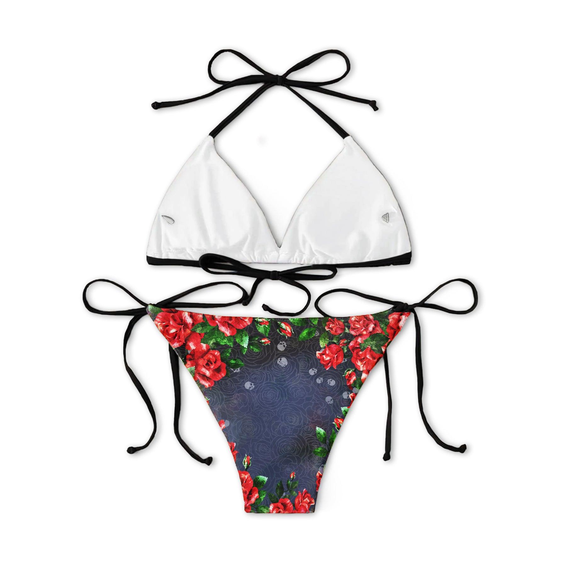 Red Rose Skull Gothic Micro Triangle Bikini Swimsuit - Wonder Skull