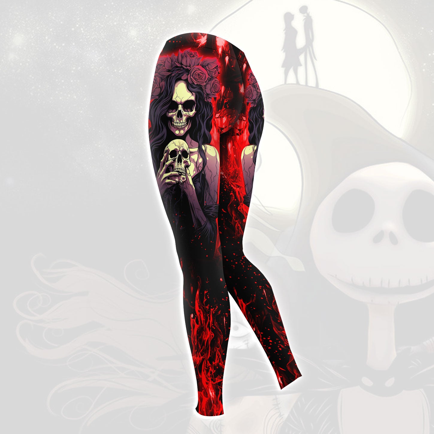 Red Fire Skull Art Combo Hoodie and Leggings - Dark and edgy matching set with skull designs for a unique and stylish look