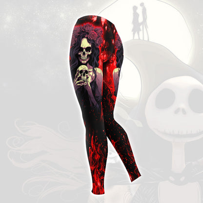 Red Fire Skull Art Combo Hoodie and Leggings - Dark and edgy matching set with skull designs for a unique and stylish look