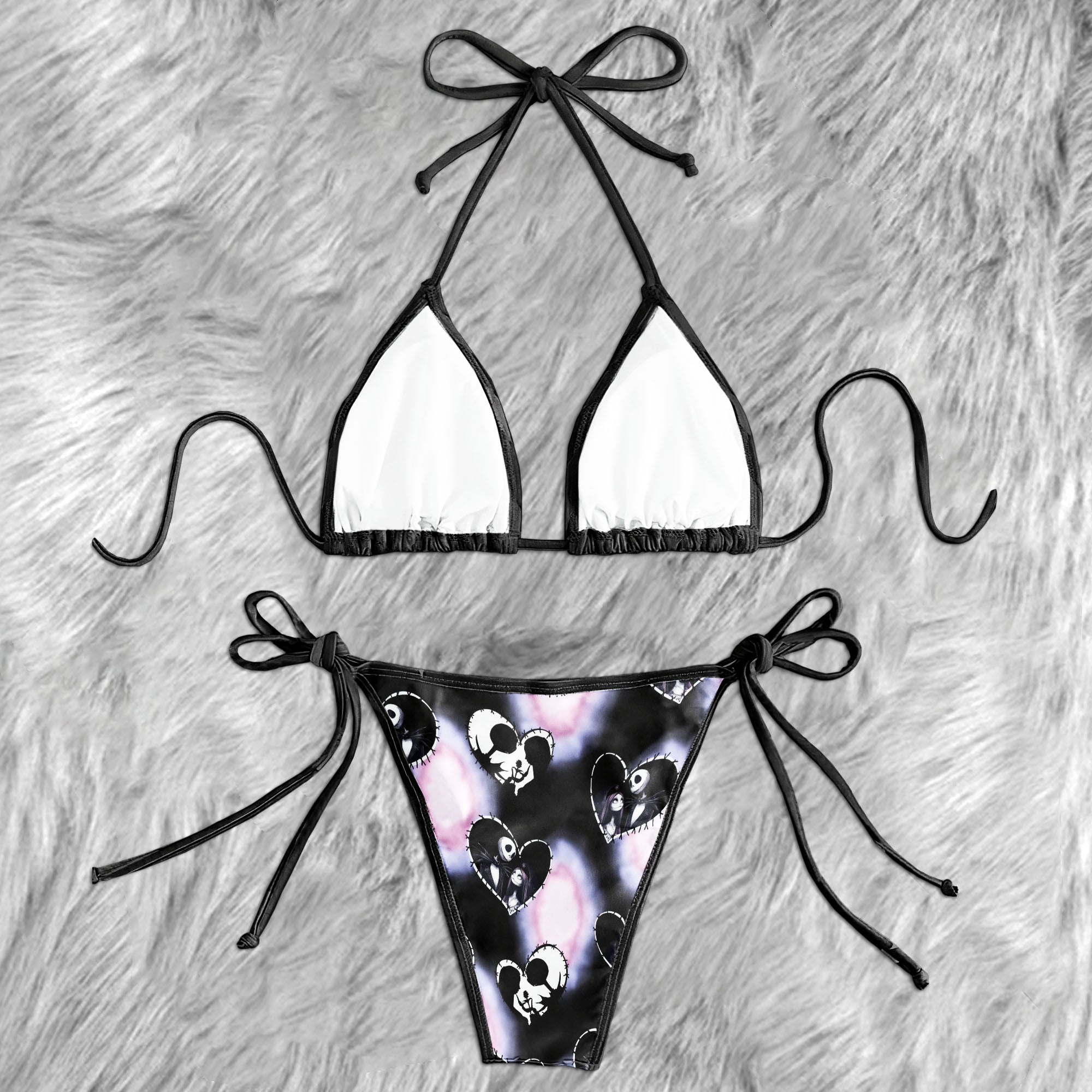 Stitched Hearts Couple Micro Triangle Bikini Swimsuit