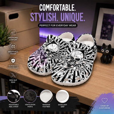 Wonder Skull Lightweight Clog Sandals are designed for all-day comfort. Featuring breathable ventilation holes, a cushioned footbed, and a pivoting heel strap, these versatile unisex clogs are perfect for use at home, outdoors, or at work — whatever your profession may be.
