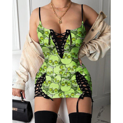 Express your personal style with the Hot Gothic Dress, a timeless piece featuring a unique Green Skull Camo Pattern, perfect for enhancing your daily fashion routine.