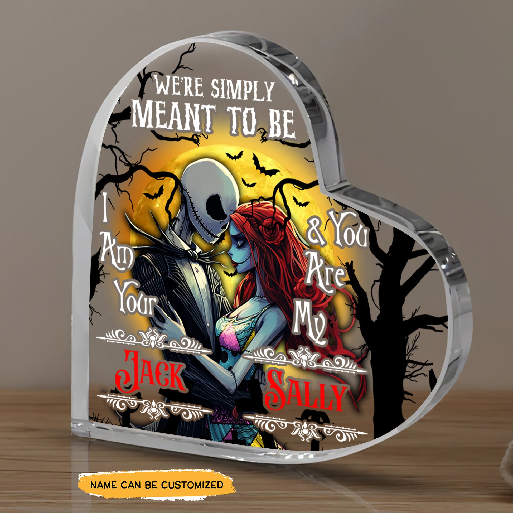 Meant To Be - Customized Skull Couple Crystal Heart Anniversary Gifts