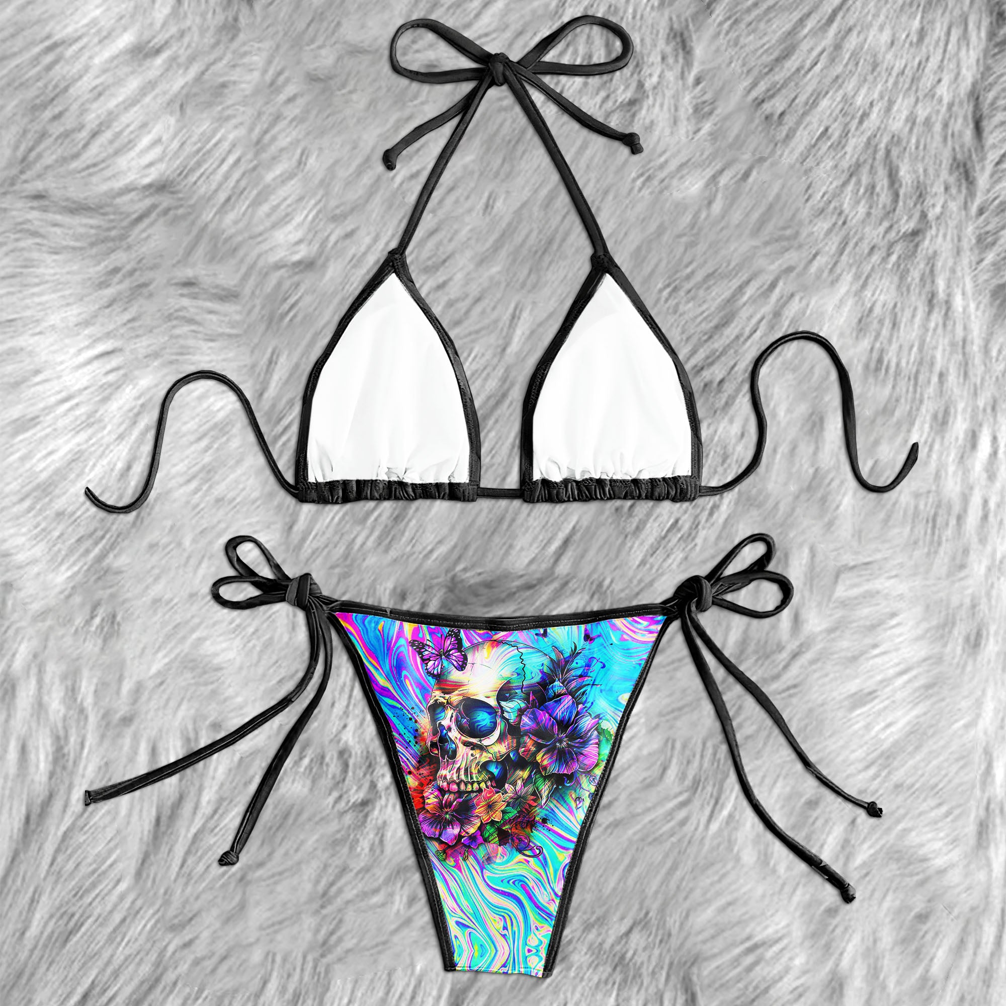 Holographic Skull Flower Micro Triangle Bikini Swimsuit - Wonder Skull