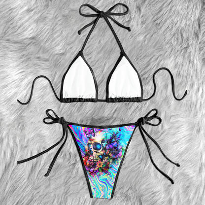 Holographic Skull Flower Micro Triangle Bikini Swimsuit - Wonder Skull
