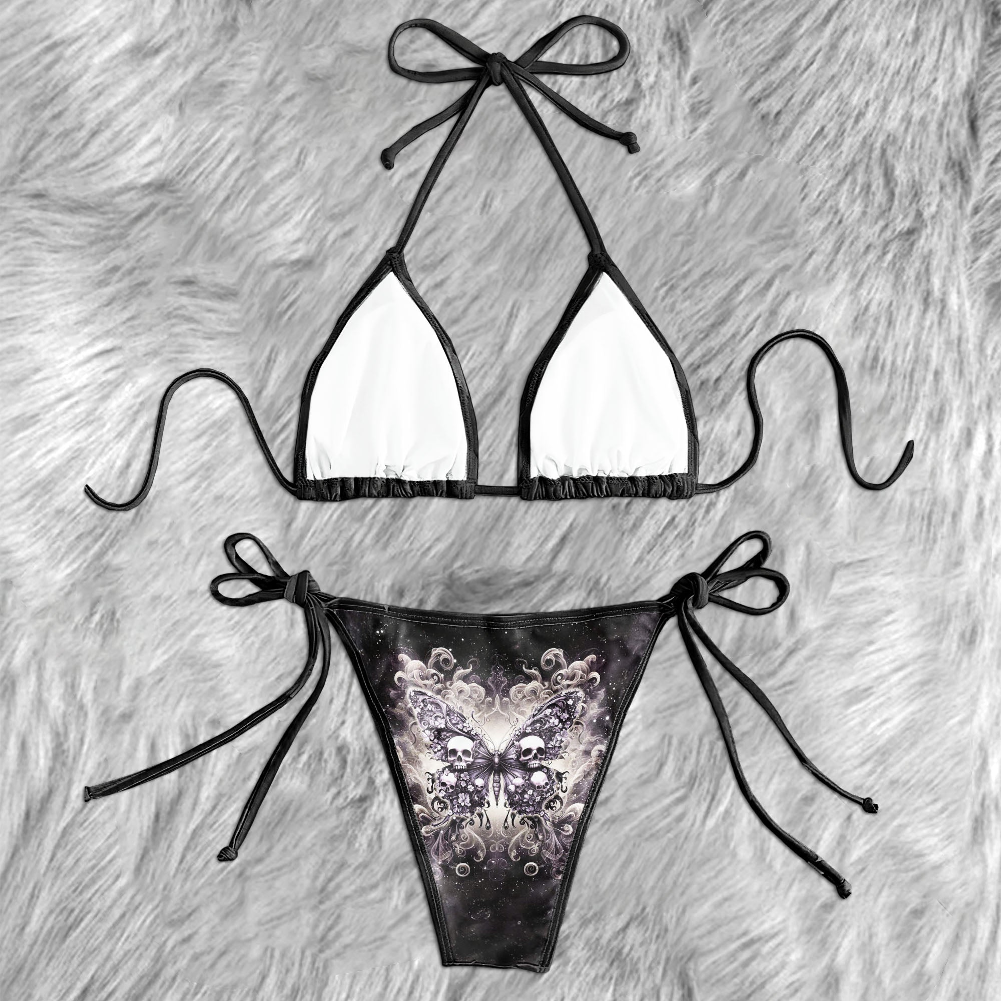 Abstract Skull Butterfly Gothic Micro Triangle Bikini Swimsuit